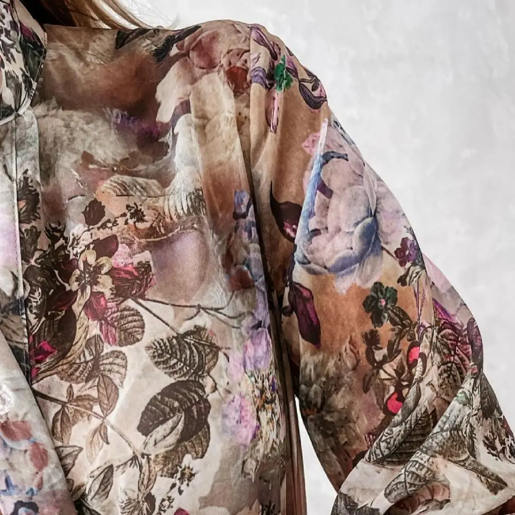 Женское винтажное платье-рубашка с цветочным принтом V-образным вырезом и