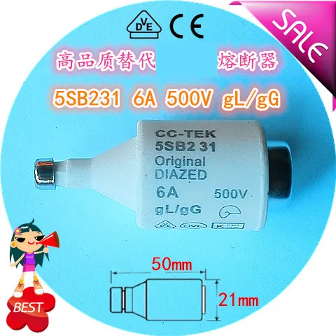 

High quality replacement size head fuse CC - TEK models: 5 sb231 6 a gG gL 500 v