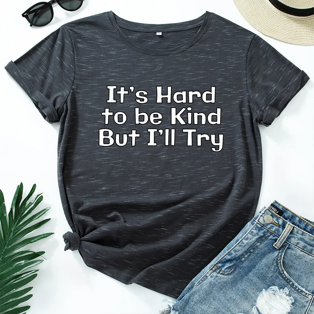 

JFUNCY 100% Cotton Women's T-shirt Try To Be Kind Letter Graphic Tees Female T Shirt Women Tops Plus Size Short Sleeve Tshirt