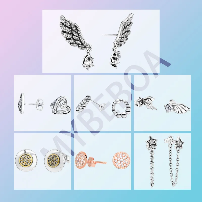 Модные серьги гвоздики из стерлингового серебра 925 пробы сверкающие с крыльями