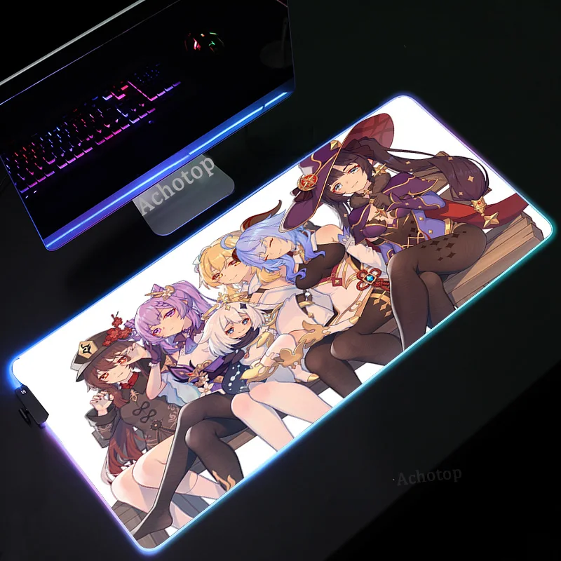 

Anime Genshin Impact RGB Large Mousepad XXL Anti-skid Pad LED for Computer Players Gaming Accessories with Cable Gaming Mousepad