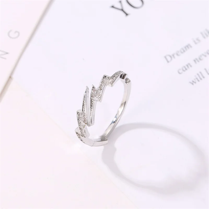 

Korean version of hot-selling jewelry creative irregular geometric zircon lightning open ring adjustable hand jewelry wholesale