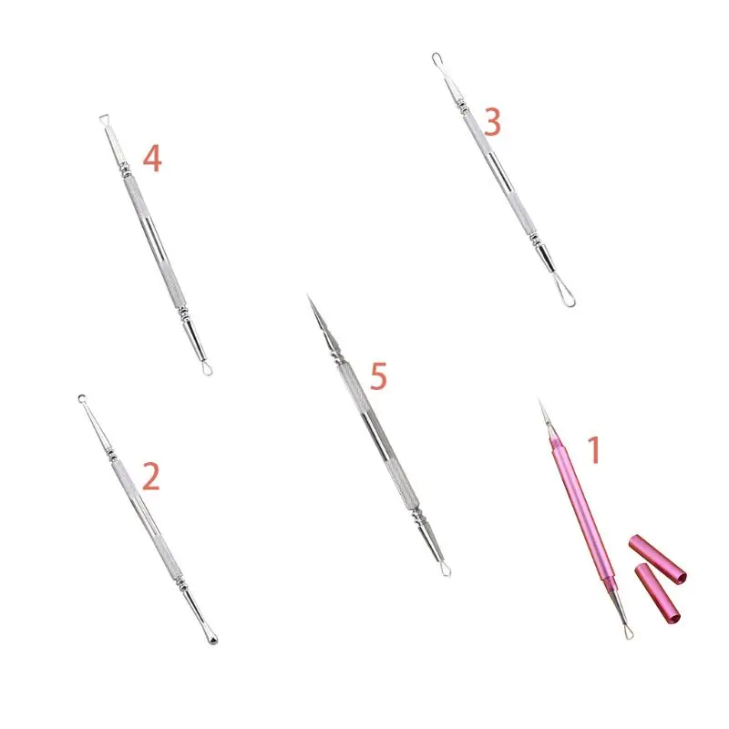 

5 Types 2 In 1 Stainless Steel Blackhead Remover Makeup Tool Aluminum Tube Acne Needle Tip Looped Double-End Pimple Extractor