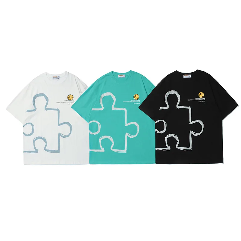 

Japanese Tops Harajuku T-Shirt Men 2021 Funny Puzzle Printed T Shirts Daily Streetwear Tshirts Cotton Short Sleeve Tees