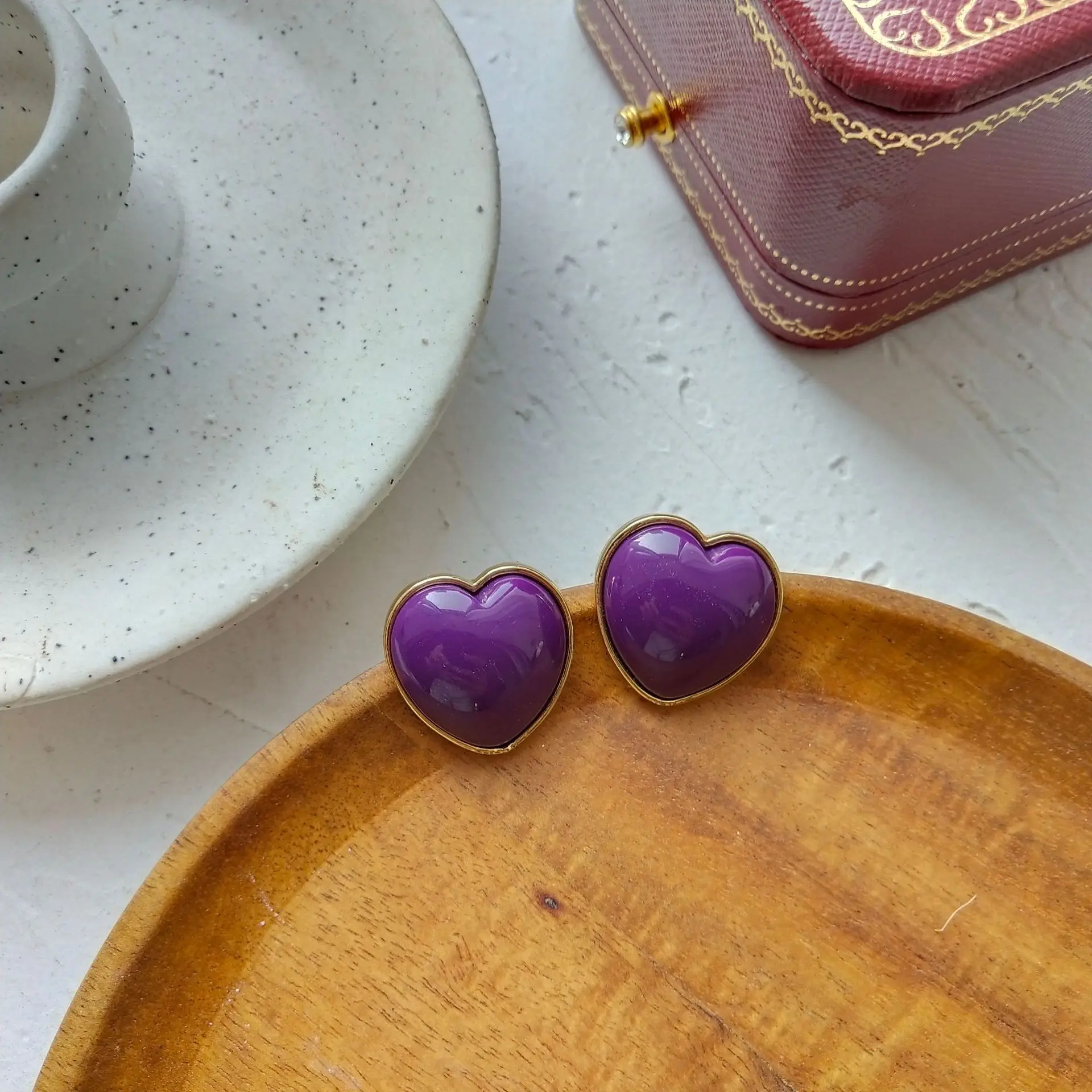 

SNCSDK 2020 Trendy Simple Retro Sauce Purple Temperament Elegant Peach Heart Love Women's Stud Earrings NEW Fashion Accessories