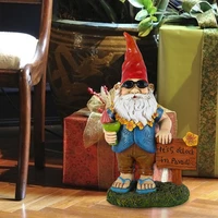 resin funny gnome figurines with welcome sign its 5 oclock in paradise statue for outdoor home garden yard decoration