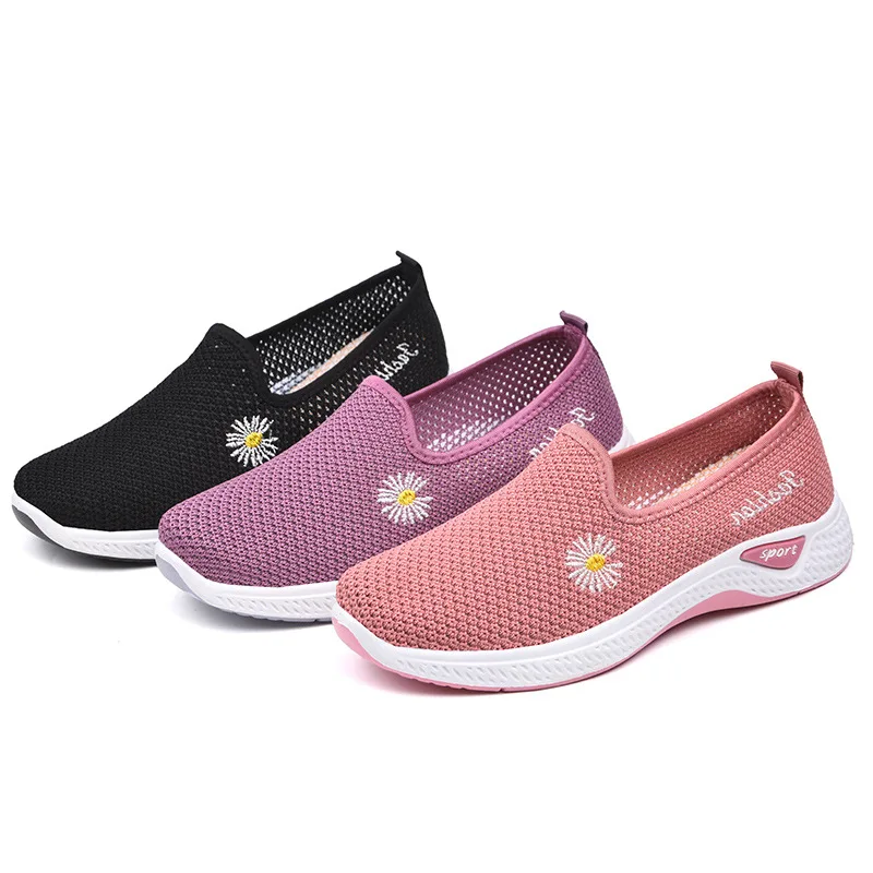 

High Quality Mesh Loafers Women Platform Casual Sneakers Fashion Embroidery Flowers Women's Shoes Outdoor Lightweight Sneakers
