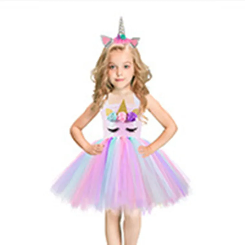 

Girls Shiny Unicorn TUT Dress Glowing Kids Unicorn Dresses For Girls Hallowmas Party Princess Dress Children Clothing vestidos