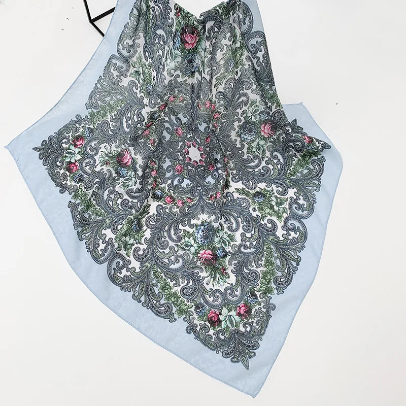 TJ05 light blue Роскошный модный стильный русский Этнический узор женский хлопковый маленький шарф платок шарф 70 см х 70 см платок-хиджаб - Цвет: TJ05 light blue