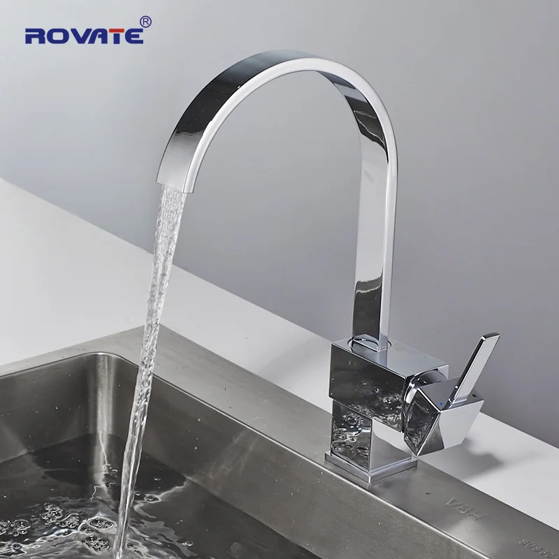 ROVATE кухонный кран с одной ручкой, квадратный латунный хромированный поворотный кран на 360 градусов, смеситель для воды, кран для раковины
