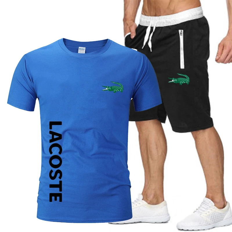 

2021 summer new men's fashion casual short-sleeved pure cotton breathable T-shirt with handsome printed short pants suit