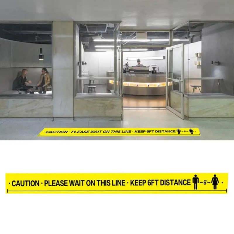 

1Roll Please Wait On This Line Keep 6FT Distance Floor Marking Tape Yellow