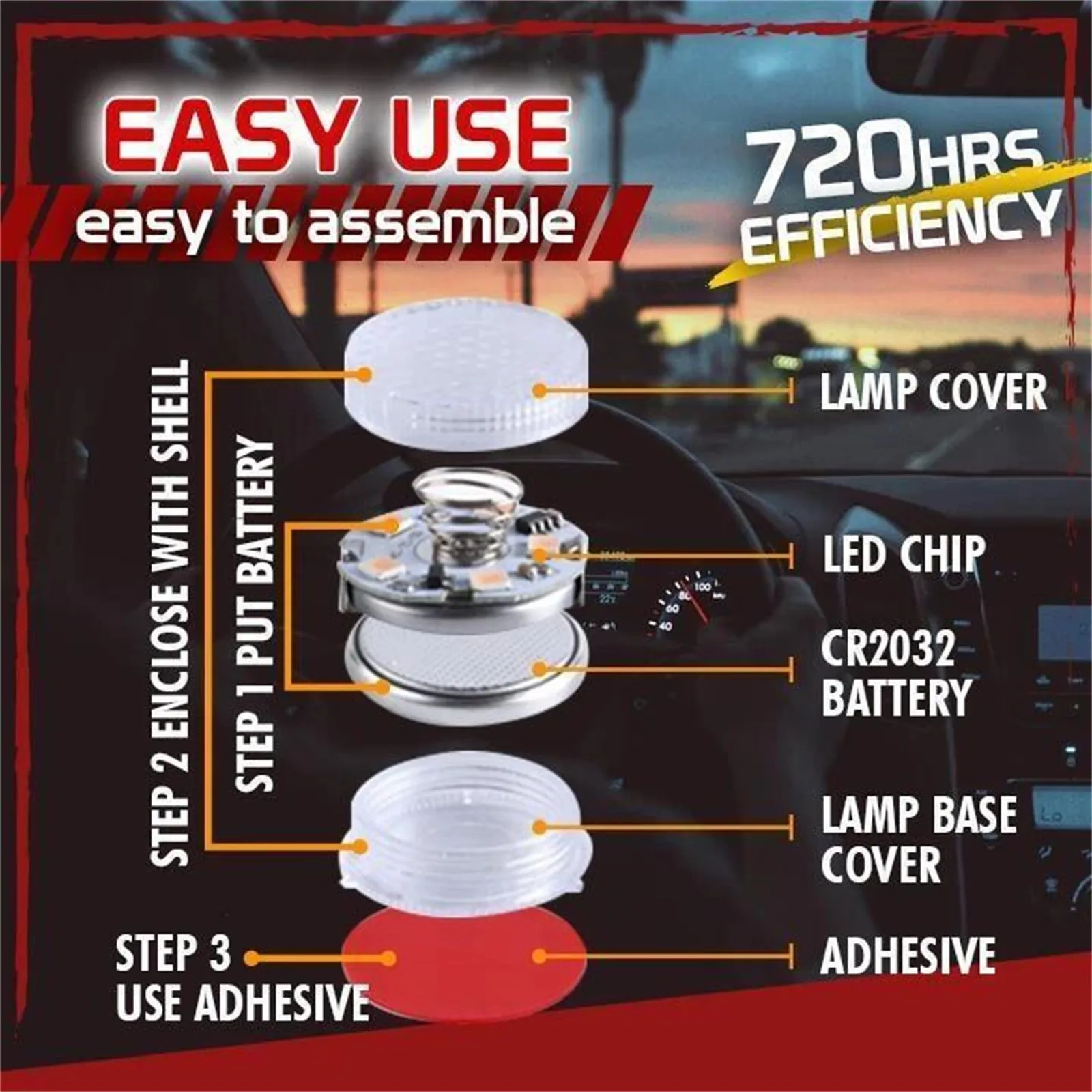 Портативный самоклеящийся светодиодный светильник с одной кнопкой для дома и