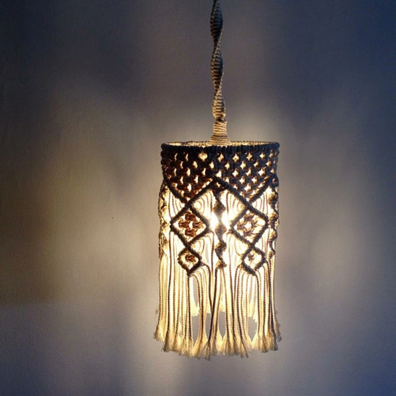 

Boho Macrame Lantern Lamp Shade Hanging Cotton Rope Pendant Light Cover Nursery Home Decor Chandelier Decorative