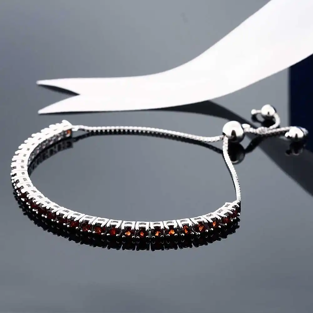 Гранат регулируемый браслет для женщин 925 стерлингового серебра ювелирные