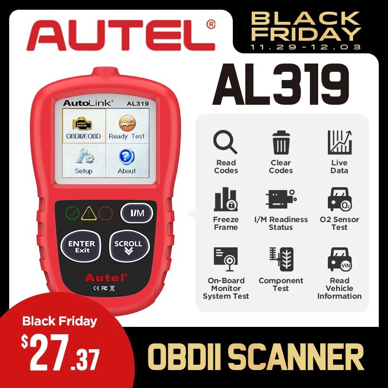 Autel AutoLink AL319 авто инструмент диагностики DIY читальный инструмент кодов OBD2 инструмент сканирования кодов Просмотр "стоп-кадр" данных диагностический инструмент сканер автомобиля
