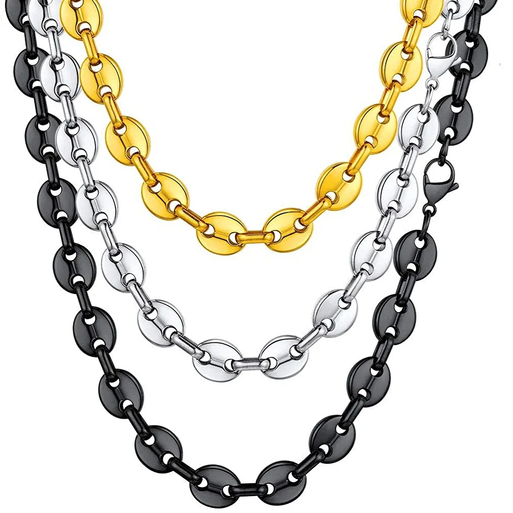 

Stainles Steel Coffee Beans Link Necklace for Men Women 18K Real Gold Plated Choker Jewelry Accessories Punk Vintage Fine Gift