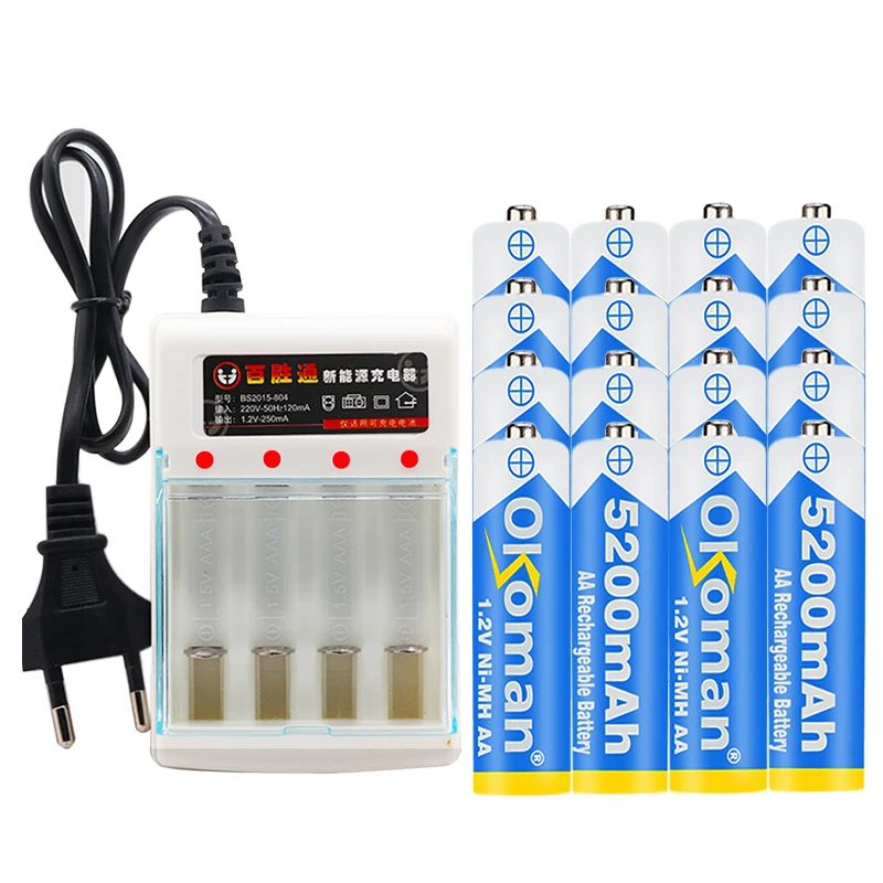 Figh качественный 1 2 V 5200mAh NI MH AA Предварительно заряженный перезаряжаемый aa