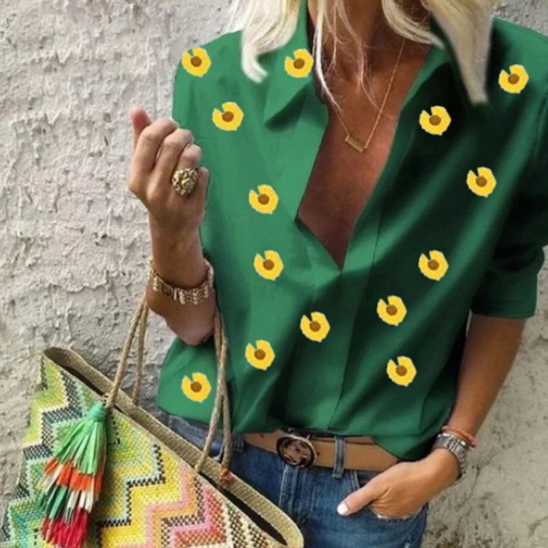 

2020 Autumn Vintage Print Blouse Women Elegant Long Sleeve Work Office Shirt Tops Ladies Turn-down Collar Stylish Blouses