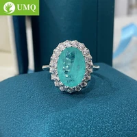 umq 100 925 sterling silver sparkling high carbon diamond 1014mm synthetic paraiba tourmaline rings for women fine jewelry
