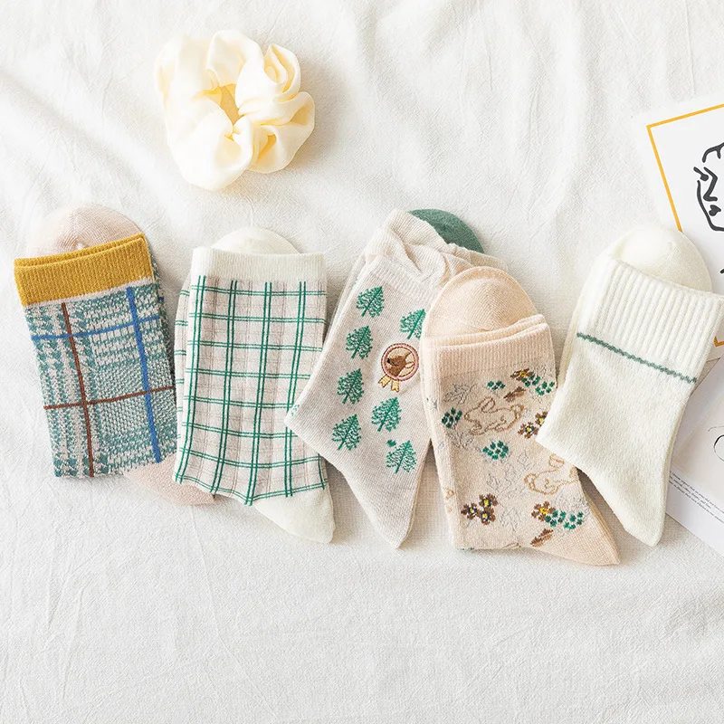 

Animals Cartoon Print Kawaii Cute Socks Cotton Knitting Casual Plaid Striped Crew Socks Japanese Style Harajuku Retro Long Socks