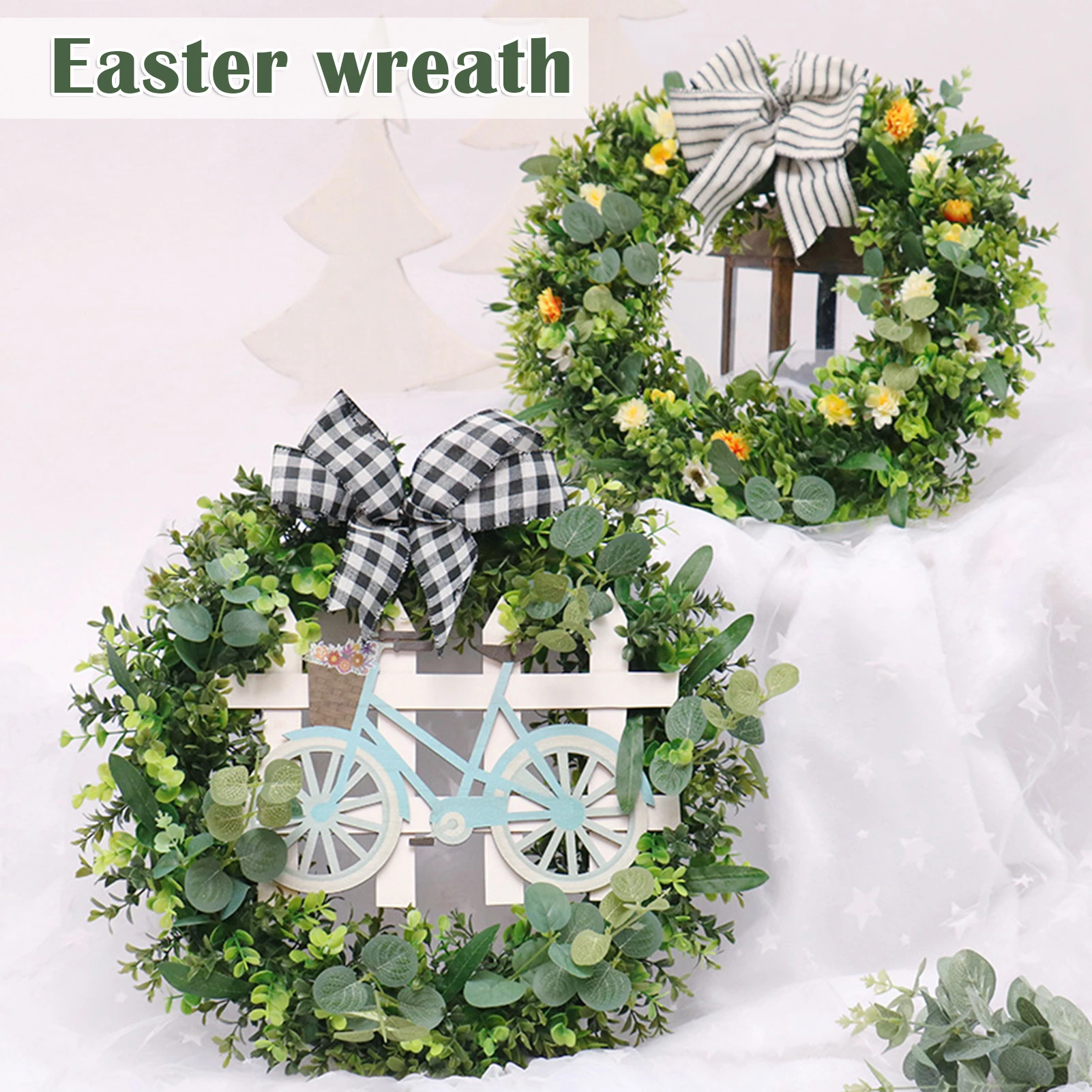

48cm Plant Simulation Garland Pastoral Style Leaf Wreath Hanging Decoration for Wall Door Wedding Window FPing