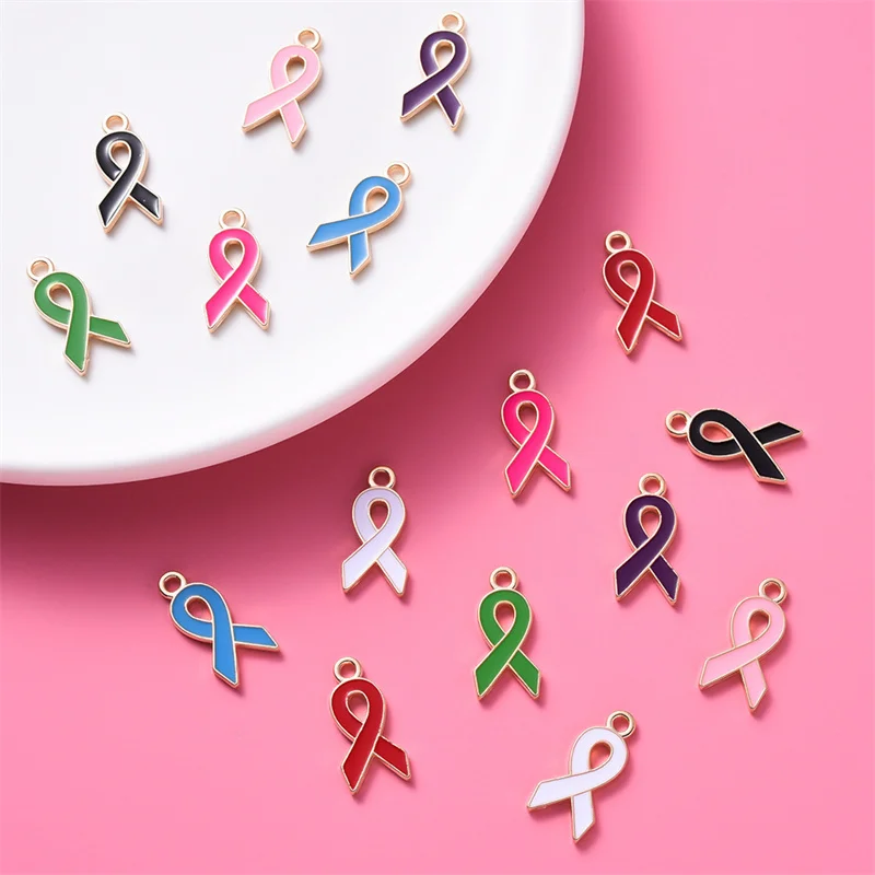 

10pcs 10x20mm New Mixcolor Ribbon Breast Cancer Awareness Charms Pendant for Jewelry Making Enamel Charm DIY Jewelry Accessories