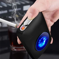 metal cigarette case led display with lighter rechargeable windproof usb lighter tobacco storage box smoking accessories gadget