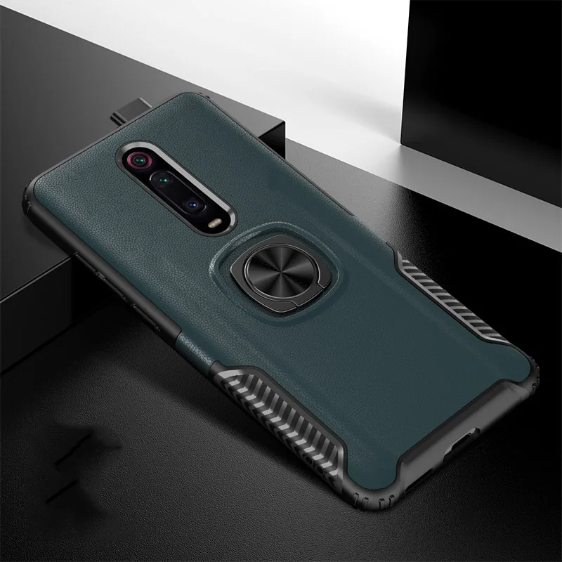 Небесно-голубой Кожаный защитный чехол с текстурой для Oppo Realme Q 5 3 Pro Чехол F11 Pro R17 Pro V17 подставка с магнитным кольцом противоударный чехол из термополиуретана и силикона - Цвет: Небесно-голубой