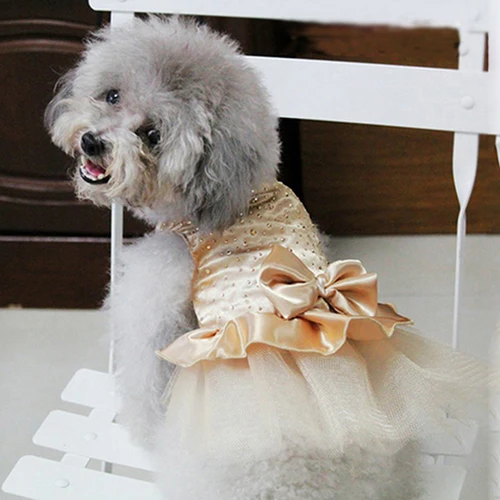 

Pet Dog Puppy Wedding Lace Dress Bow Gauze Skirt Cat Sequin Princess Clothes Apparel