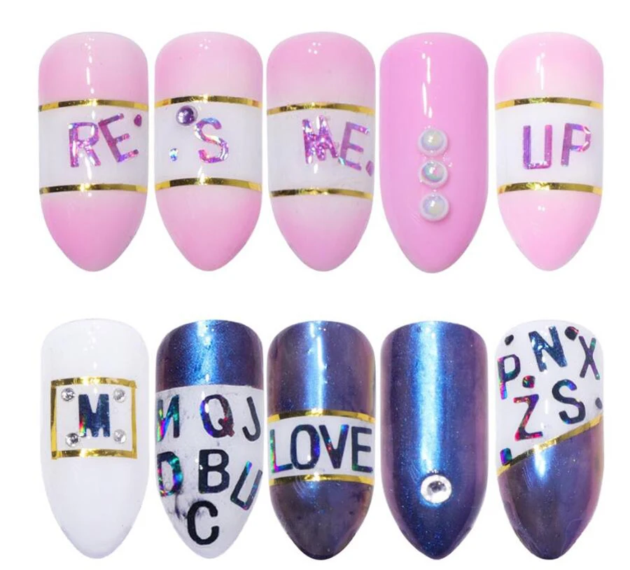 Голографический блестящий алфавитный ноготь письменные письма искусство хлопья дизайн декоративные рождественские украшения на.