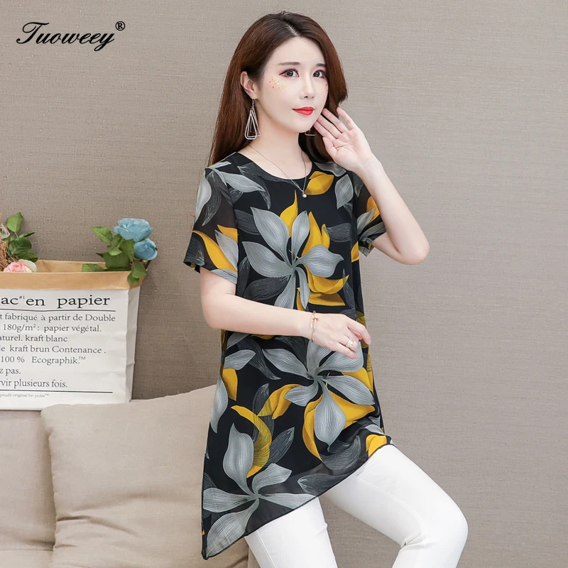 

Short Sleeve Women's Shirts O Neck Floral Printed Casual Blusas Long Tops Flower Fitness Women Top Summer Plus Size 5XL