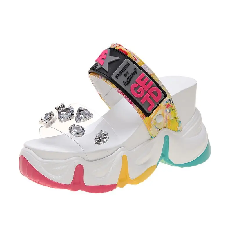 Женские массивные шлепанцы на платформе 10 см повседневные пляжные с пряжкой