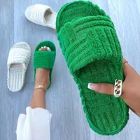 luxury brand peep toe thick sole mulheres slipper green corduroy flat outwear ladies slides summer autumn runway flip flops wome
