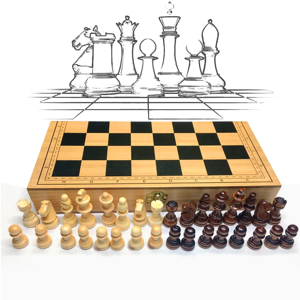 

Folding Chessboard Chess Black and White Grid Chess Made of Dark and Light Walnut Wood Polished Rounded Chess Pieces