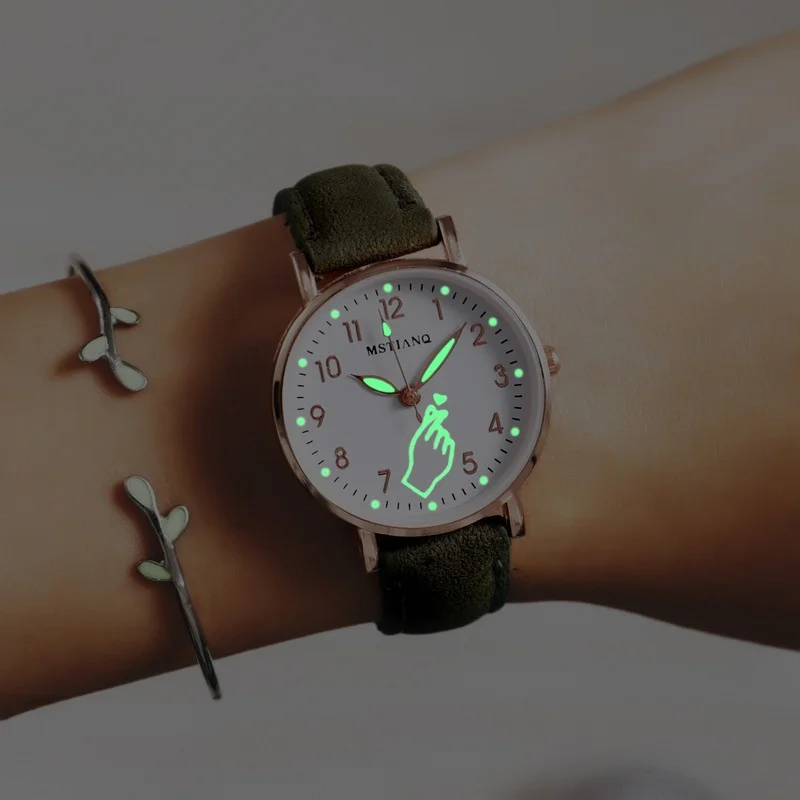 

Luminous Watch Night Glowing Women Cute Leather Watches Simple Small Dial Quartz Clock Watch Wrist For Girls
