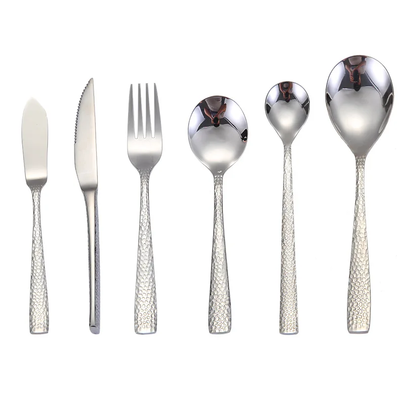 

Hammered Silverware Stainless Steel Cutlery Set Dinnerware Knife Fork Spoon Set Dishwasher Safe