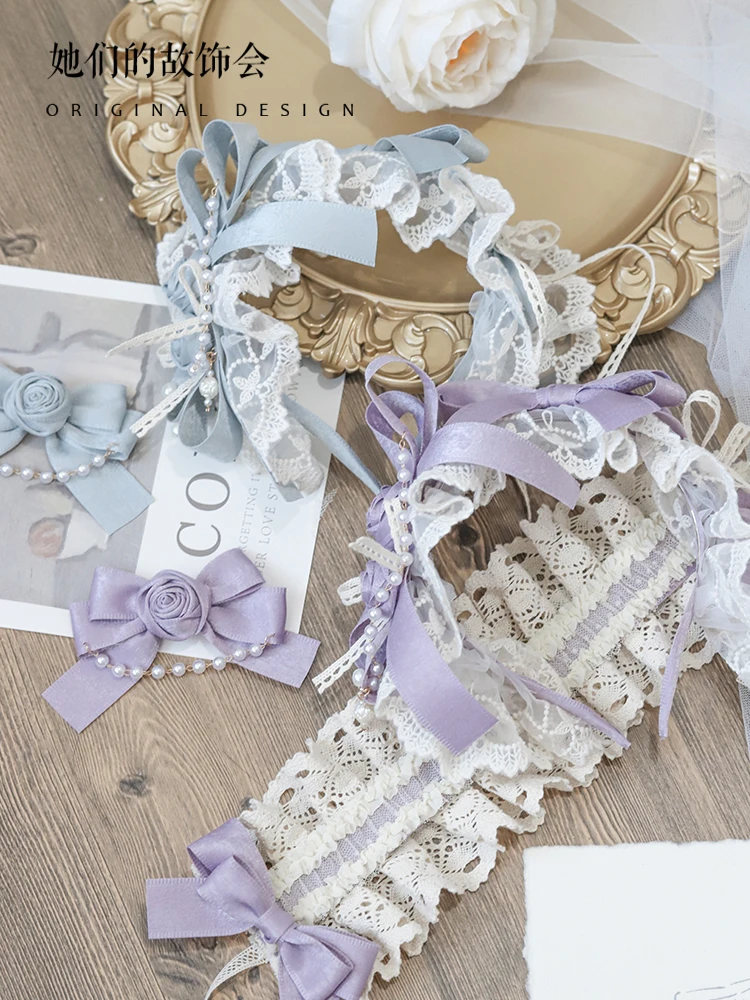 

Pastoral Style Fairy Headdress Lolita Girl Kawaii Gorgeous KC Hair Hoop Hairpin Lace Bowknot Headband Side Clip Pearl Chain Cute