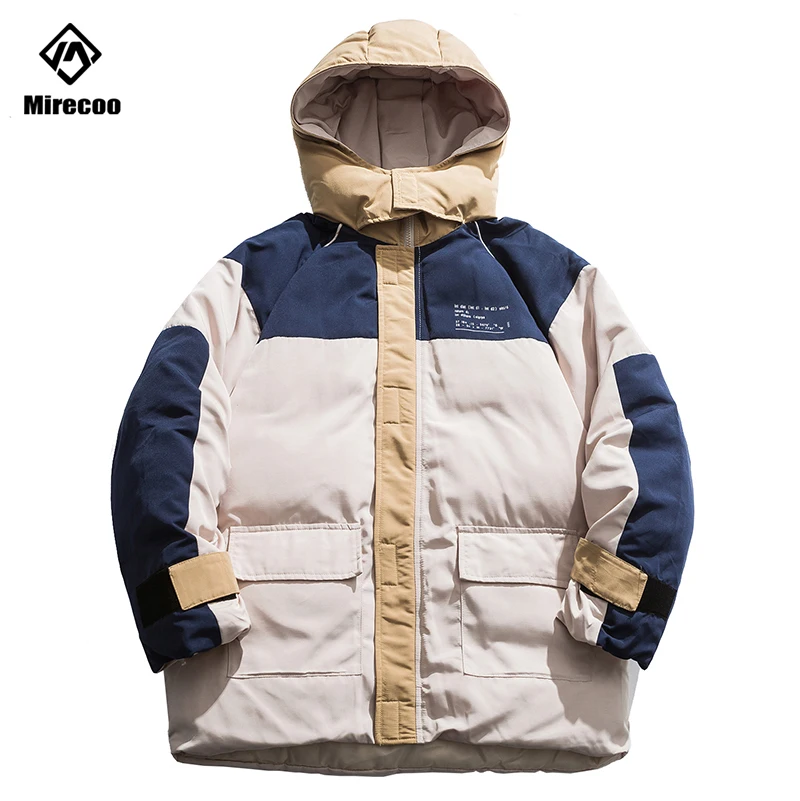 Мужская зимняя пуховая куртка пальто парка с капюшоном в стиле пэчворк теплый