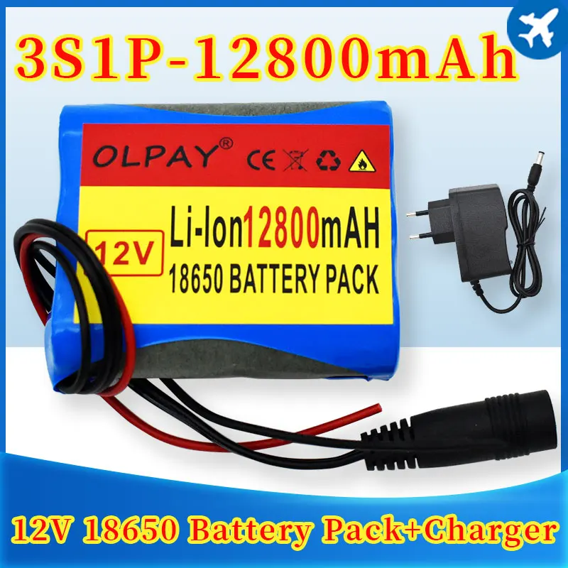 

100%high capacity 3s1p 12v12.8Ah battery pack 12V 12800mAh 18650 lithium ion DC12V super rechargeable battery with BMS + charger