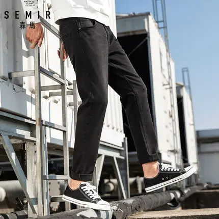 SEMIR, новинка, мужские брендовые джинсы, модные, мужские, черные,, мужские брюки, повседневные, облегающие, прямые, с высокой талией, обтягивающие джинсы - Цвет: Cowboy Black