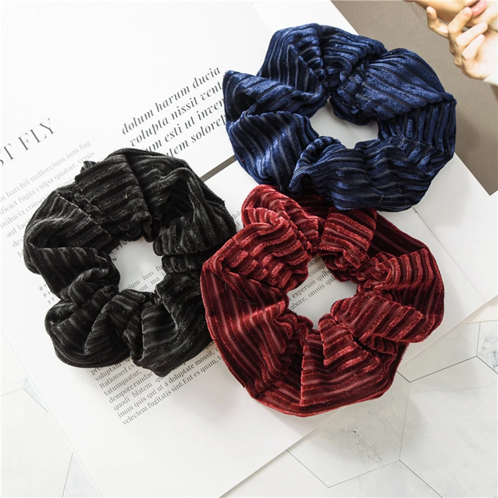 

1Pcs Lady Stripe Solid Color Hair Scrunchies Ponytail Holders Rubber Band For Women Girls Headdress Elastic HeadBand Hairband