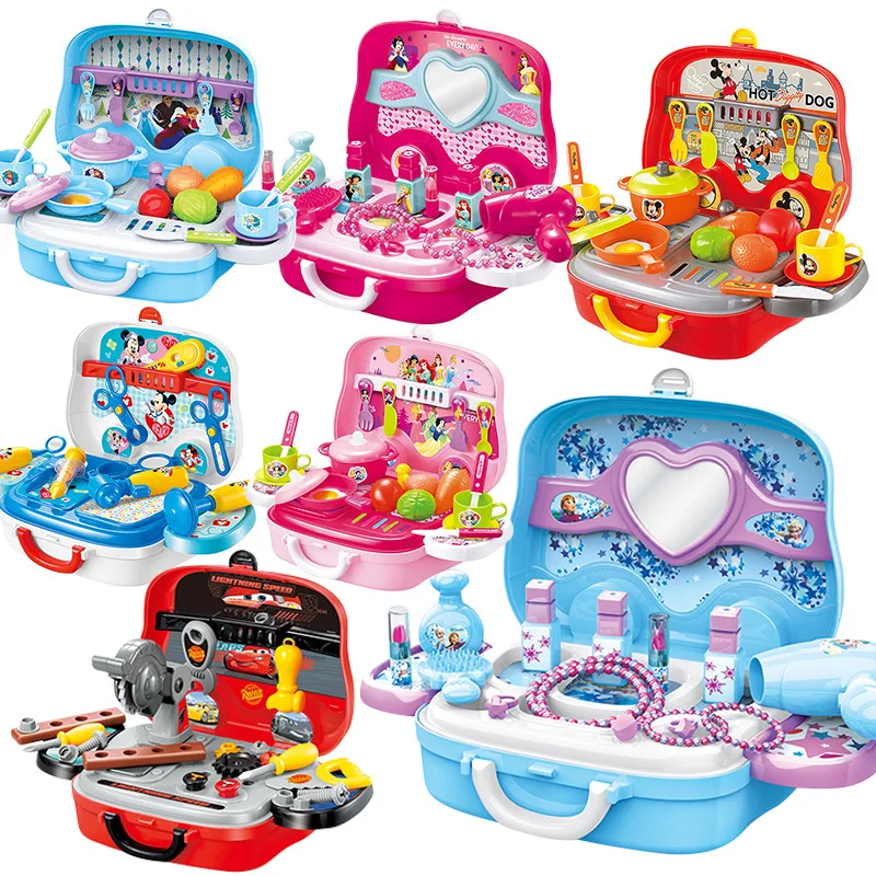 Дисней портативный чемодан игрушки инструмент кухонный косметический медицинский Juguetes мальчик девочка развивающие ролевые игры игрушки для детей багажная коробка