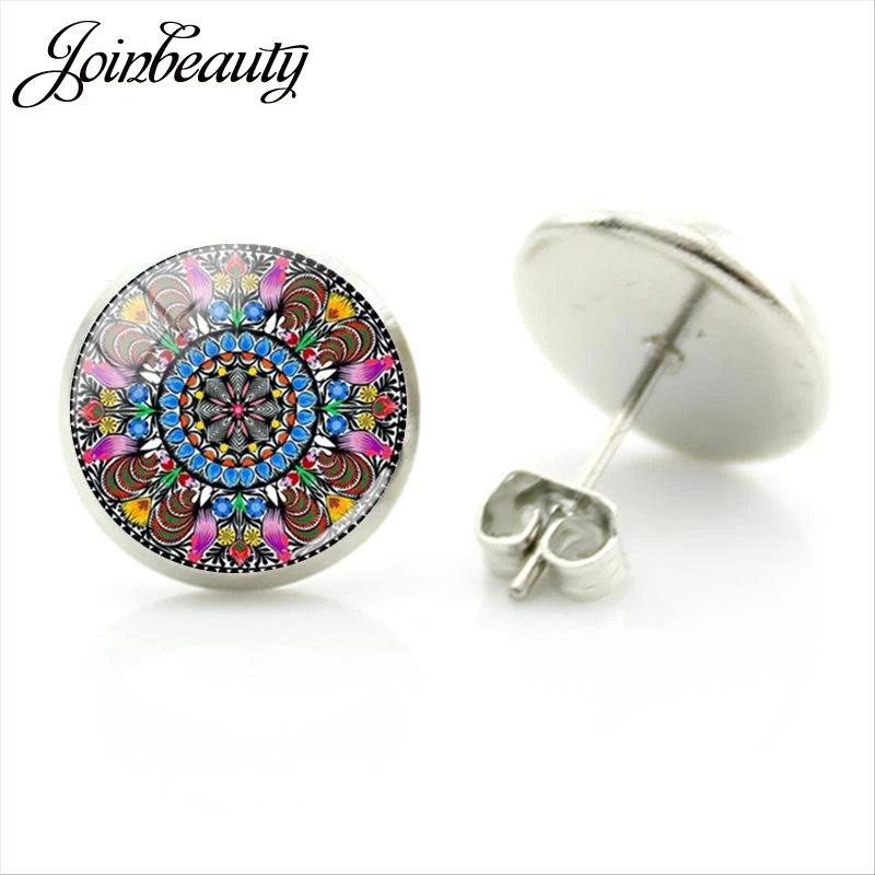JOINBEAUTY польские народные серьги-гвоздики с цветочным принтом кабошоны