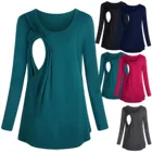 #58 Мода 2021 беременность футболка женская с круглым вырезом однотонная с длинными рукавами одежда для кормления грудью Camiseta Lactancia Mujer