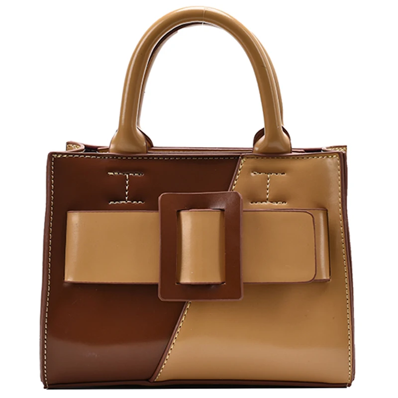 

Contrast Color Square Tote Bag 2021 Fashion New High-Quality PU Leather Women's Designer Handbag Vintage Shoulder Messenger Bag