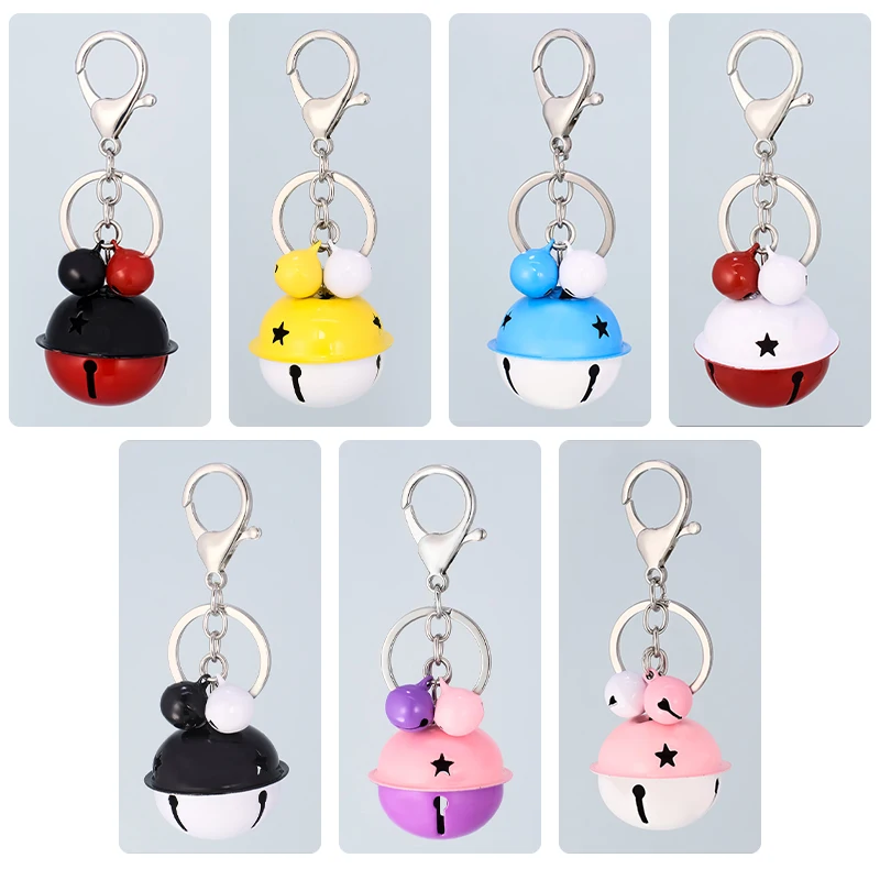

Lovely alloy candy color bell key ring 4CM double color round bell 1.5cm small bell accessories gift bag pendant star pattern