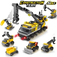 6 in 1 diy building blocks kit city construction team truck crane forklift figures army friends bricks educational toys for kids
