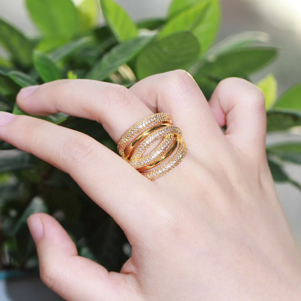 Роскошные свадебные кольца пера 585 золотистого цвета с микрофианитами фианитами