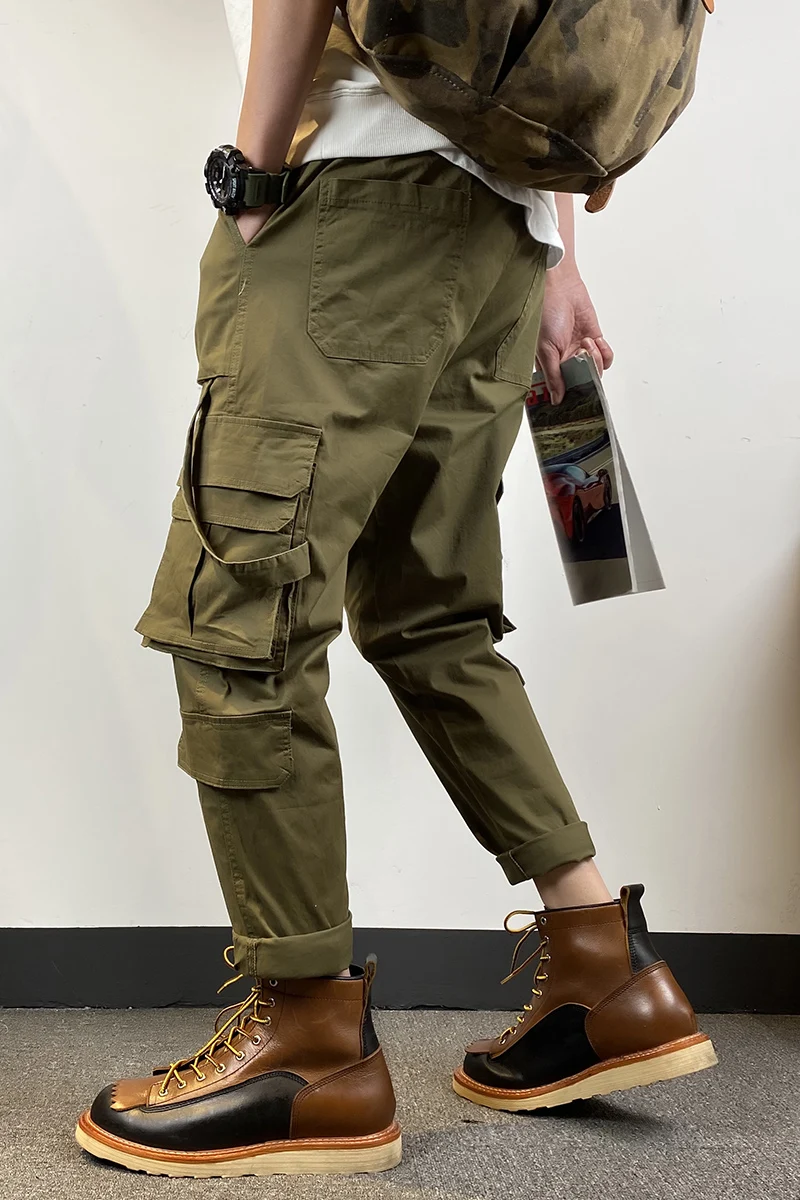 

Men's pants spring new slim solid color patchwork pants cargo pants casual casual trend personality youth men's wear M-3XL